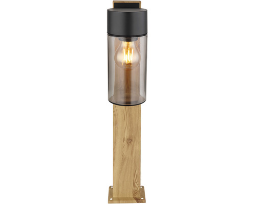 Utomhuslampa med glaskropp och träsockel