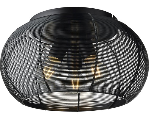 Svart taklampa med trådnät och tre glödlampor