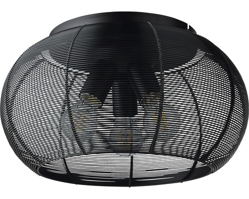 Svart taklampa med tre glödlampor och metallgaller