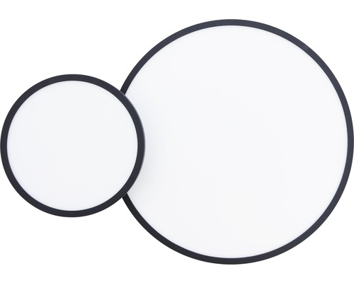 Två runda LED-taklampor med mörka ramar