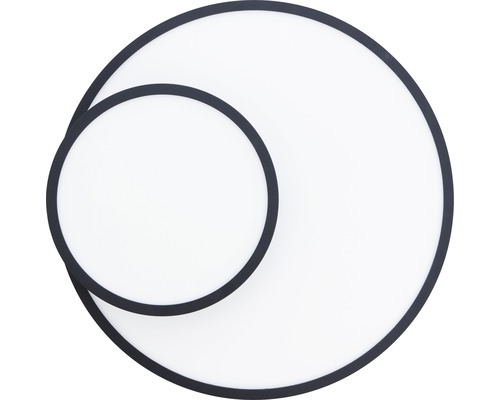 Två runda LED-taklampor med mörk kant