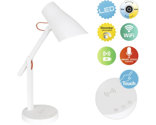Vit LED-skrivbordslampa med dimfunktion, beröringsfunktion, röststyrning och WiFi