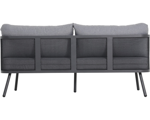 Tvåsitsig trädgårdsbänk av metall med kuddar