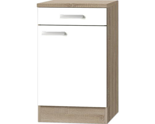 Underskåp med låda i trälook och vitt