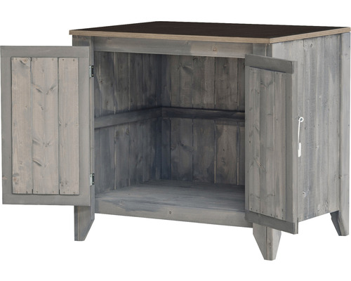 Träskåp med två öppna dörrar för förvaring