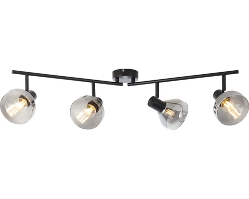 Taklampa med fyra spotlights och glasskärm