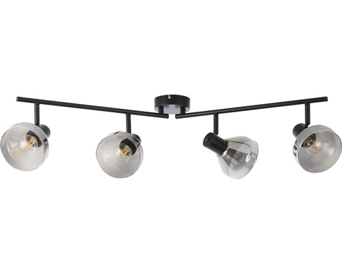 Taklampa med fyra spotlights och rökfärgade glasskärmar