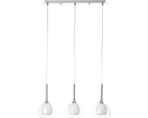 Pendellampa med tre lampor av glas och metall