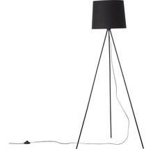 Golvlampa med trebent stativ och tygskärm