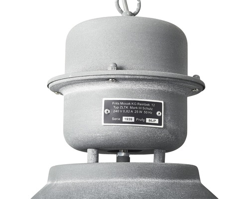 Detaljvy av en grå industrilampa