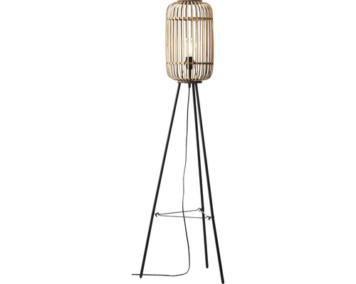 Golvlampa med bambuskärm och svart stativ