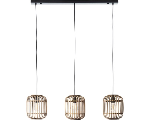 Taklampa med tre lampskärmar av bambu