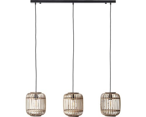 Taklampa med tre lampskärmar i bambu