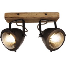 Taklampa med två spotlights och träfäste