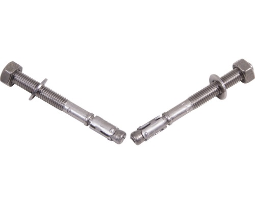 Två bultankare med gänga, mutter och bricka