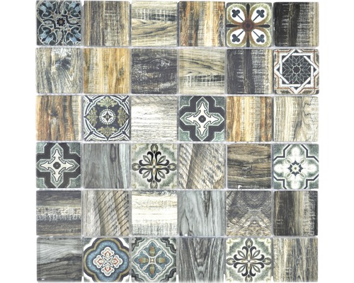 Mosaik XCM Wood 500 30 x 30 cm Crystal mix brungrön