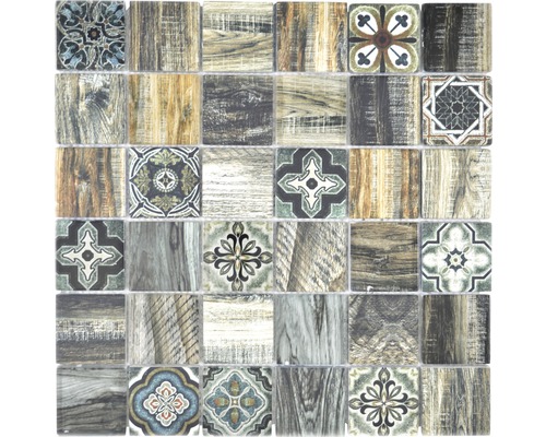 Mosaik XCM Wood 500 30 x 30 cm Crystal mix brungrön Mosaikplatta med träutseende och ornament