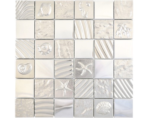 Mosaik glas med metall kristall kvadrat XCM 30,0x30,0cm silver