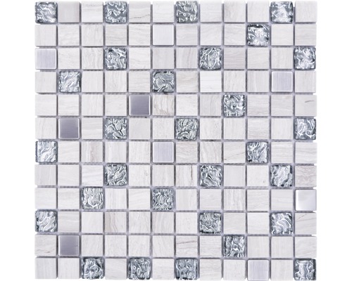 Mosaik natursten metall glas XNM Q10 grå 30 x 30 cm Mosaikplatta av marmor och glas