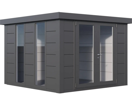 Modern trädgårdshus med fönster och dubbeldörr