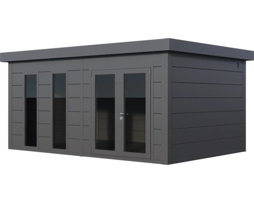 Modern trädgårdshus med fönster och dubbeldörr