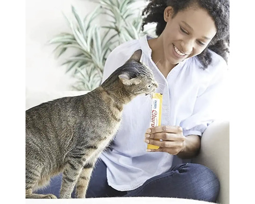 Kvinna matar katt med kattgodis