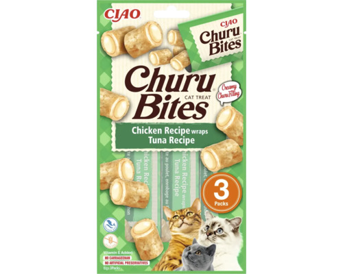 Kattgodis CIAO Churu Cat Bites chicken tuna wrap 3x10g Ciao Churu Bites kattgodis med kyckling och tonfisk i tre förpackningar