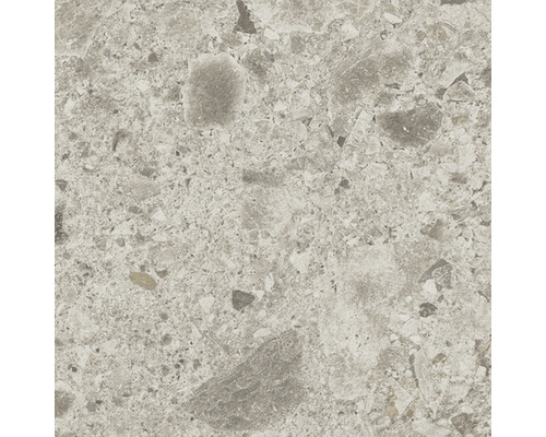 Närbild av en grå kvartsstensplatta med ett spräckligt mönster