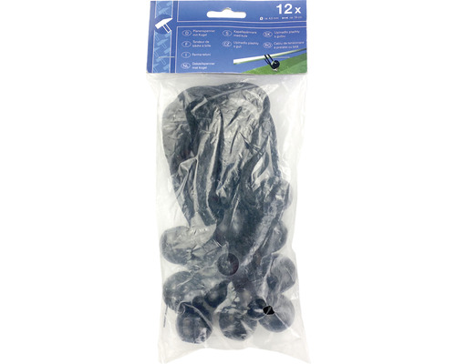 Förpackning med tolv presenningsspännare med kula