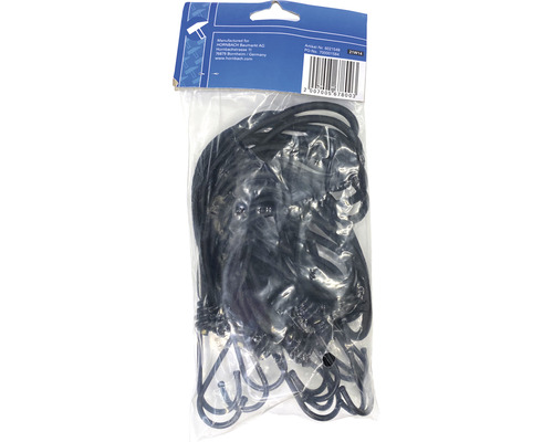 Förpackning med elastiska snören med krokar