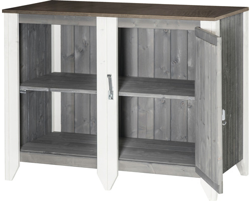 Träskåp med två dörrar och två hyllor