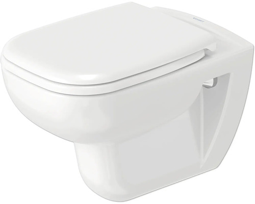 Vägghängd WC-set DURAVIT DuraHome vit blank vattensparande P-lås Vägghängd toalettstol med djup spoling av keramik med toalettsits