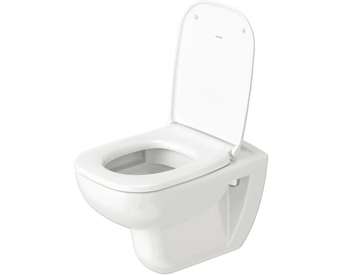 Vägghängd toalett med djup spoling, öppen spolkant och toalettstol