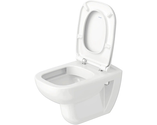 Vägghängd toalett med djup spolning, öppen spolkant och toalettsits