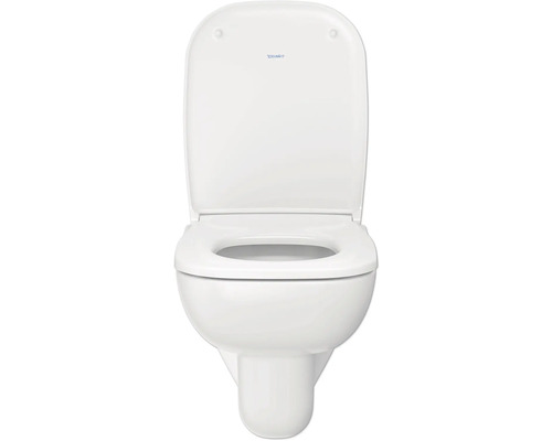 Vägghängd toalett med djup spolning, öppen spolkant och toalettsits