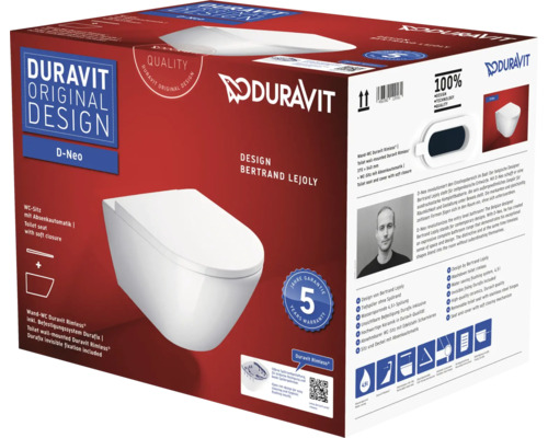 Duravit D-Neo vägghängd toalettförpackning med toalettsits med mjukstängning