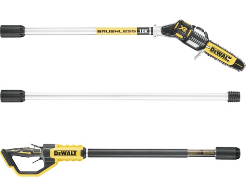 DeWalt batteridriven stångsåg i tre vyer
