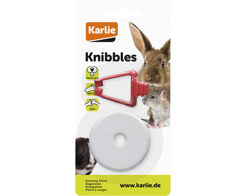 Karlie Knibbles gnagsten med hållare för tandvård och klövård