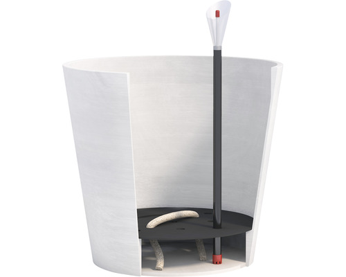 Tvärsnitt av en blomkruka med bevattningssystem