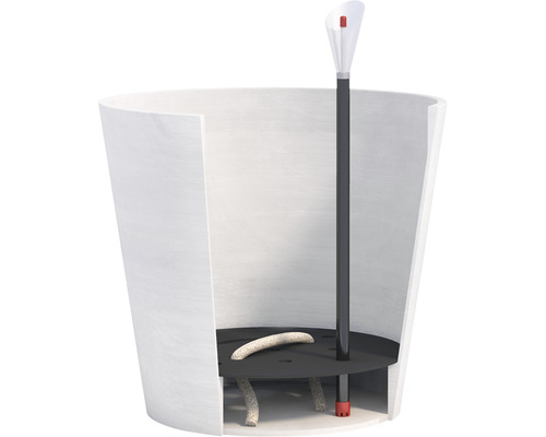 Blomlåda med bevattningssystem i tvärsnitt