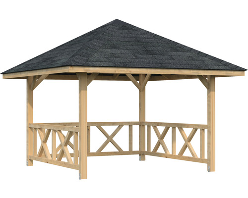 Paviljong PALMAKO Bianca 8,3m² inkl. balustrad 300x300cm doppgrundad brun Träpaviljong med takspån