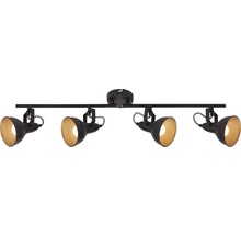 Svart taklampa med fyra lampor och spotlights