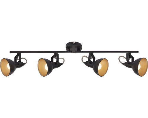 Svart taklampa med fyra lampor och spotlights