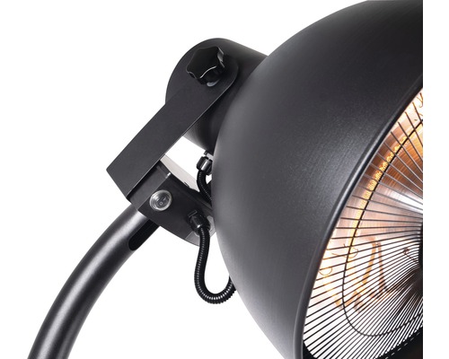 Detaljvy av en svart terrassvärmare