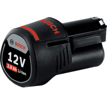 Bosch logotyp. 12 volt 2,0 amperetimmar litiumjonbatteri.