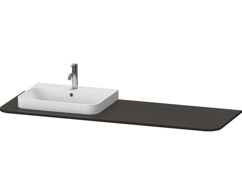 Konsolskiva DURAVIT Happy D.2 Plus med ett utskärningshål vänster borstad valnöt 160x55 cm utan tvättställ Tvättställ med underskåp och blandare
