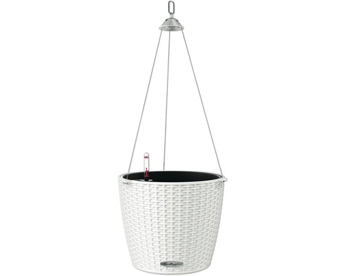 Självvattnande blomampel LECHUZA Nido Cottage 35 plast Ø35x23cm vit inkl. substrat Hängande ampel med termometer för växter