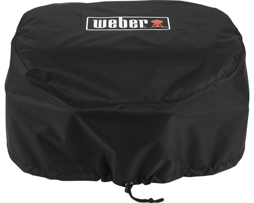 Svart grillöverdrag med Weber logotyp för skydd mot väder och vind
