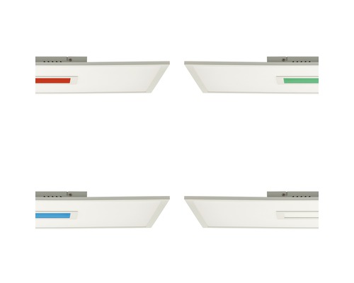 Fyra LED-taklampor med olika färgade ränder