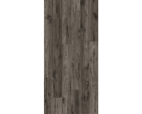 Installation av grå vinylgolvpaneler med träutseende.